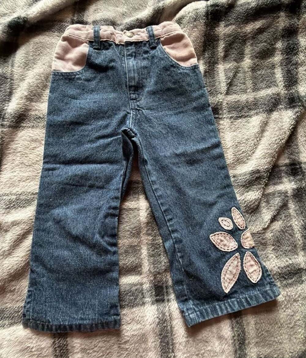 Lee Toddler Girl Denim Jeans with Corduroy Waistband and Floral Applique Size 4T